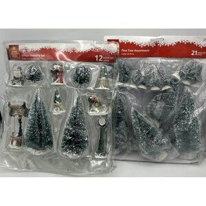 Holiday Village 33 Accessories Pine Trees Bench Clock Christmas Railroad  Vtg